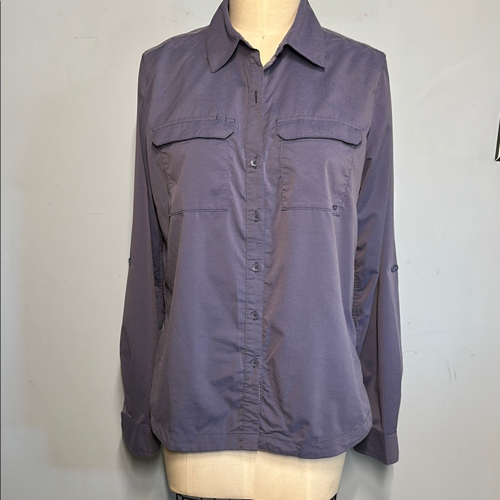 Purple Long Sleeve Button Down Shirt with Notched Collar